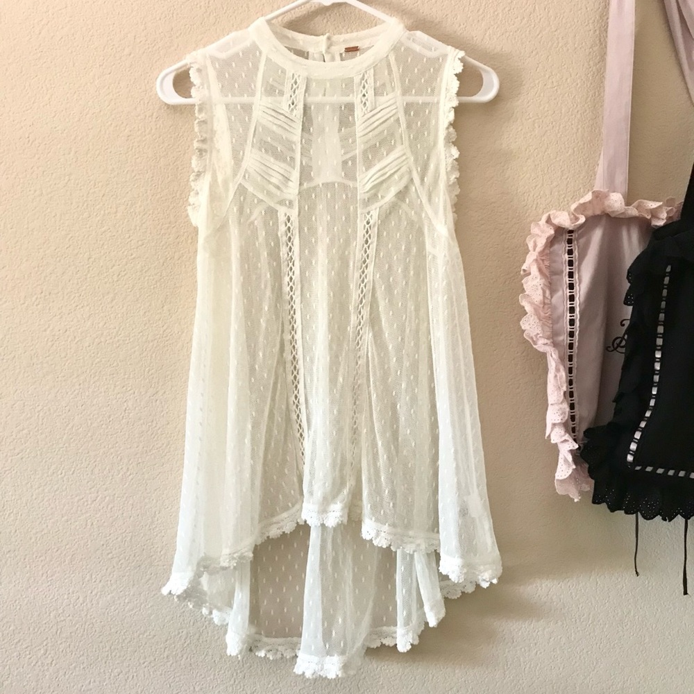 NWOT Free People white mesh lace sheer sleeveless blouse